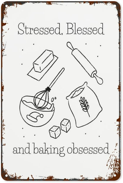 Vintage Metal Tin Sign STRESSED BLESSED Bake Wall Decor for Home,Garden,Yard,Patio,Office,Dorm,& More 8x12 inches Retro & Funny Room Decorations