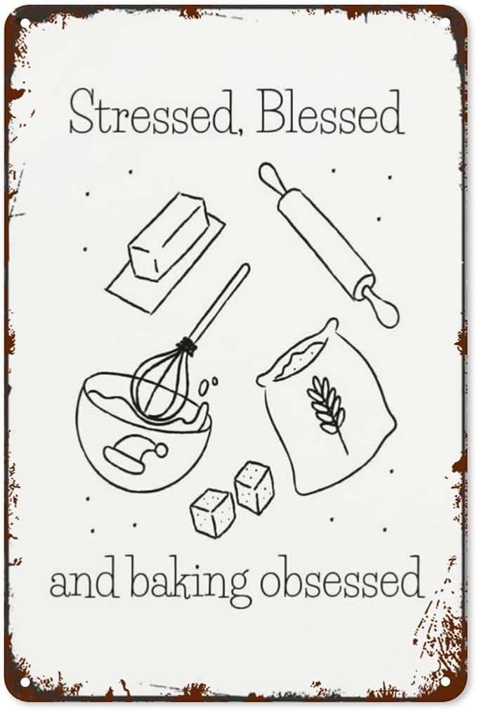 Vintage Metal Tin Sign STRESSED BLESSED Bake Wall Decor for Home,Garden,Yard,Patio,Office,Dorm,& More 8x12 inches Retro & Funny Room Decorations