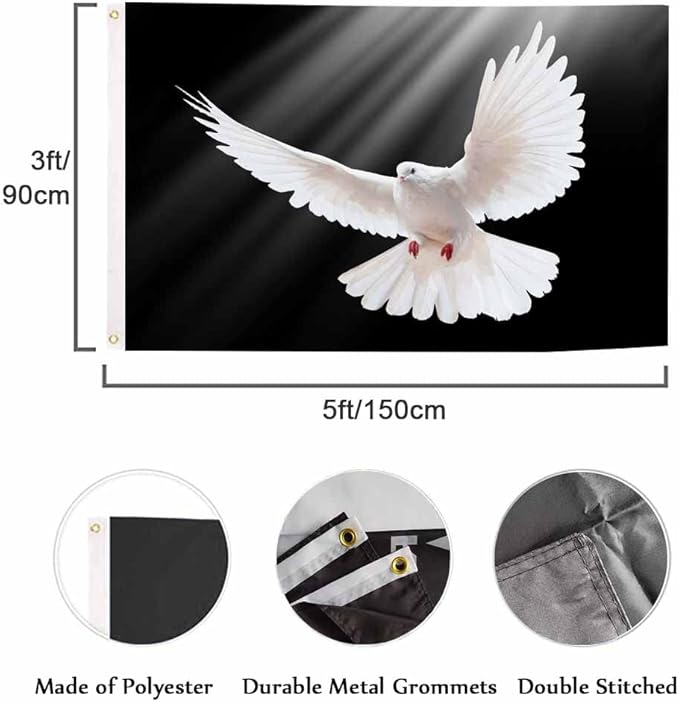 Swono White Dove Flag 3x5 ft Pigeon Free Flying Bird Animal Light Shadow Love Peace Flag Double Sided Double Stitched with Brass Grommets