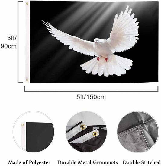 Swono White Dove Flag 3x5 ft Pigeon Free Flying Bird Animal Light Shadow Love Peace Flag Double Sided Double Stitched with Brass Grommets