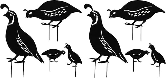 Yardwe 8PCS Metal Quail Yard Art, Outdoor Garden Decoration, Creative Black Iron Quail Ornaments for Lawn, Pathway, Courtyard, and Planters