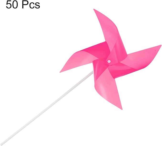 HARFINGTON 50pcs Windmills for The Yard Garden 15.7" x 9.1" 4 Leaves Pinwheels Wind Mills Spinners Windproof Waterproof Bird Devices with Stakes for Patio Decor, Pink