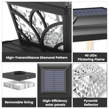 Solar Post Cap Lights - Flickering Flame, 4 Modes, 6 Pack (Black)