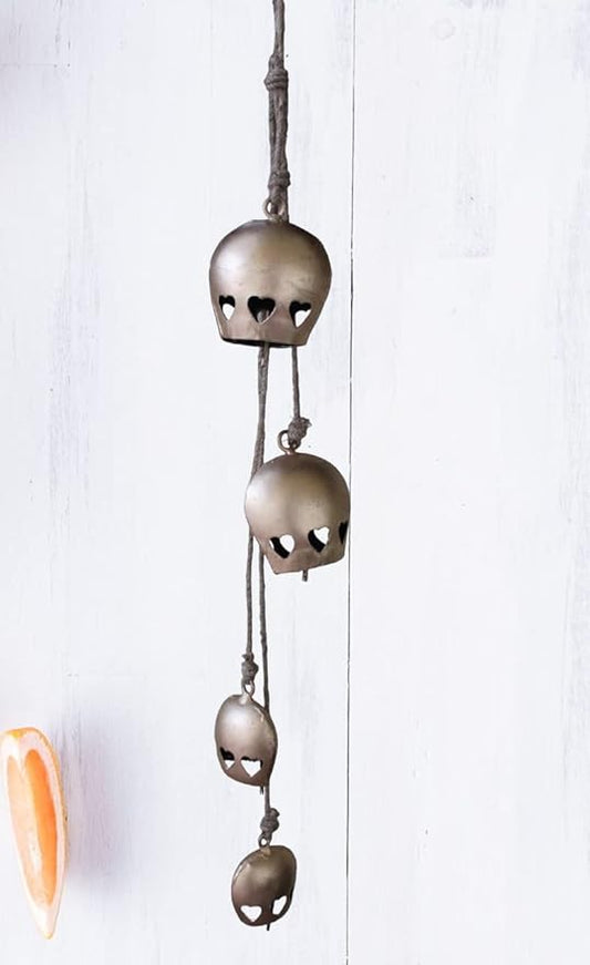Mango Gifts Vintage 4 Bells Hanging Chimes with Rustic Jute Rope Tranquil Wind Chimes for Garden Outdoor and Patio, Boho Windchimes Decoration (MGT32)