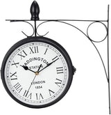 JHY DESIGN 12-Inch Double-Sided Wall Clock Waterproof Indoor Outdoor Clock Hanging Metal Clock Battery Operated Decorative for Home Corner Patio Pool Garden Decor (Black)
