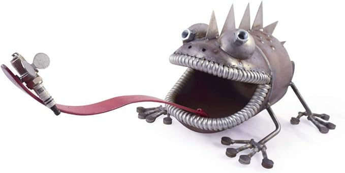 Modern Artisans Crazy Chameleon Lizard Reclaimed Metal Garden Sculpture with Bouncy Tongue, American Made, 30"