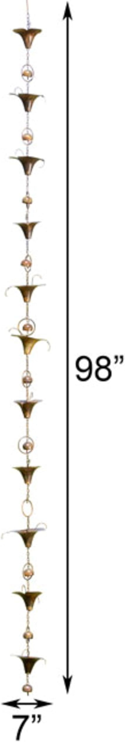 Ancient Graffiti Calla Lilies and Bells Rain Chain, Flamed Copper Colored