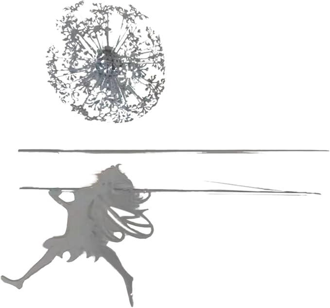 Fairies Wire Dandelion Stainless Garden Art Sculpture Steel Statue, Dancing Fairy Dandelion Garden Ornaments Art Decorations for Outdoor Yard Lawn Patio (D) (B)