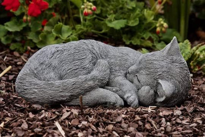 Curled up Sleeping cat Figurine Garden Resting Kitty Statue Cute Concrete cat Sculpture Great Gift for pet Lovers