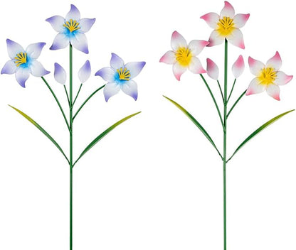 Set of 2 Spring Garden Decor,Metal Flowers Decorative Garden Stakes,Waterproof Garden Decor for Outside,Lawn,Patio,Yard