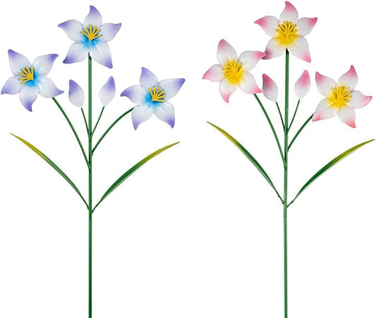 Set of 2 Spring Garden Decor,Metal Flowers Decorative Garden Stakes,Waterproof Garden Decor for Outside,Lawn,Patio,Yard