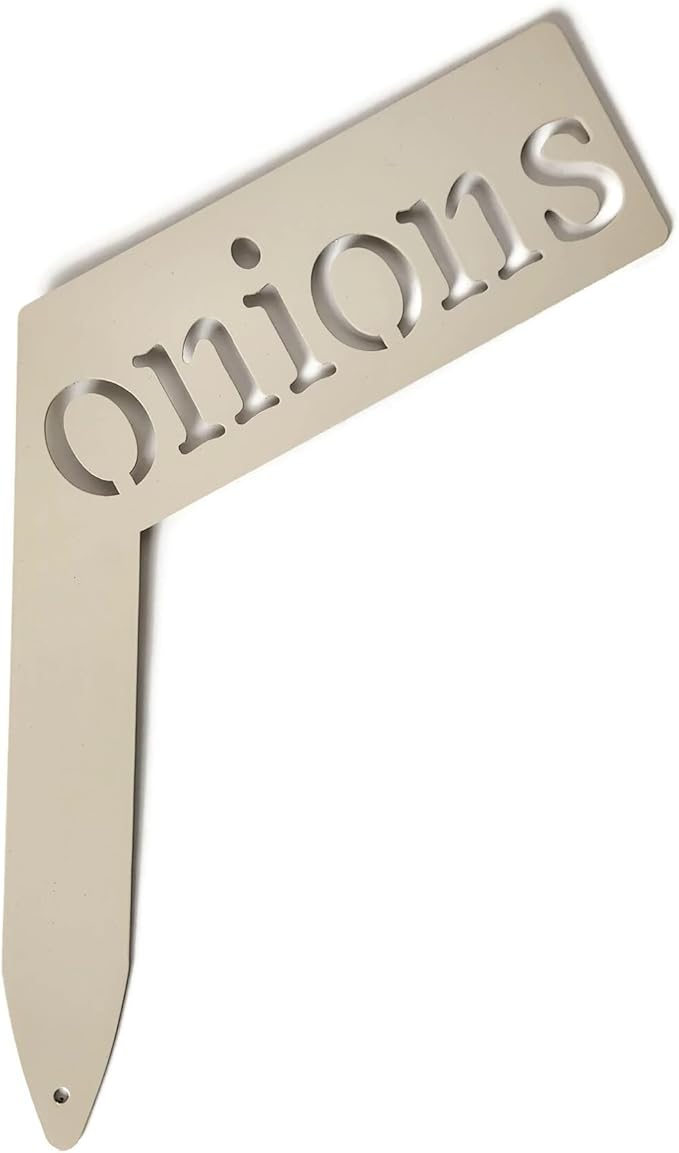 Planter Size Small Metal Garden Plant Vegetable Flower or Herb Markers 13.5 Inches Tall (onions, Cream)