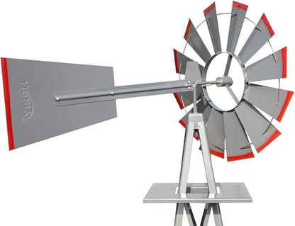 VINGLI 8FT Ornamental Windmill Backyard Garden Decoration Weather Vane, Heavy Duty Metal Wind Mill w/ 4 Legs Design (Grey, 8, Feet, 21.6, Inches, 8.00, Feet, 25.98, Inches, 25.98, Inches)