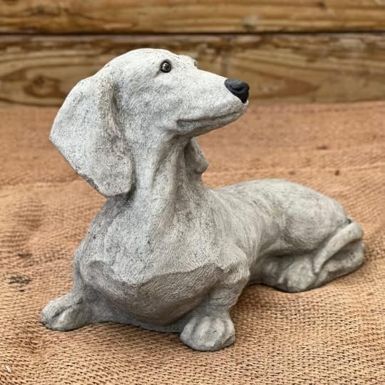 Dachshund Dog Figure Pet Memorial Stone Concrete Dachshund Figurine Solid Rock Stonework Sausage Dog Garden Outdoor Statue