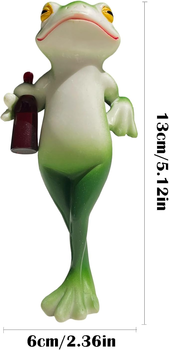 Funny Drinking Frog Statue Flower Pot Hugger Resin Hanging Frog Figurine Planter Pot Decorations for Home Garden Fence Balcony Patio Lawn Yard Ornaments (Holding Wine Bottle)