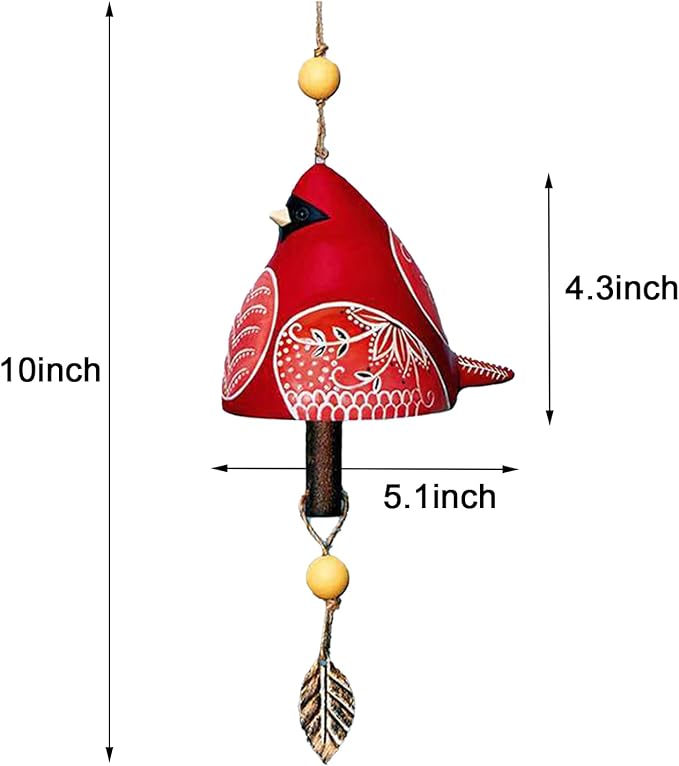 Ceramic Wind Chimes, Rustic Hand-Painted Outdoor Wind Chime with Bronze Bells and Jute Rope for Garden Patio Porch Backyard