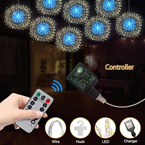 8 Pack Firework Lights 180 LED - Copper Wire, Remote Control, Waterproof