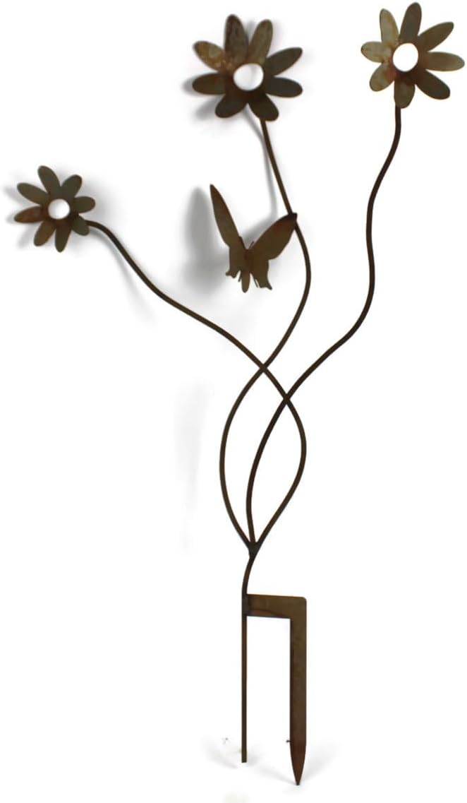 Metal Rustic and Colorful Flower Stakes Ranging from 9.5 to 36 Inches Tall (Cluster Flower Stake 35" Tall, Naturally Rusted)