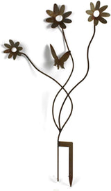 Metal Rustic and Colorful Flower Stakes Ranging from 9.5 to 36 Inches Tall (Cluster Flower Stake 35" Tall, Naturally Rusted)