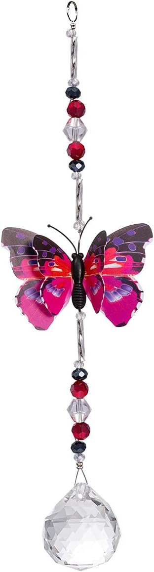 Christmas Crystal Garden Suncatcher Butterfly Hanging Crystals Ornament for Window Rainbow Maker Prisms Home Decor Sun Catcher Gift Idea for Mom Grandma (Pink)