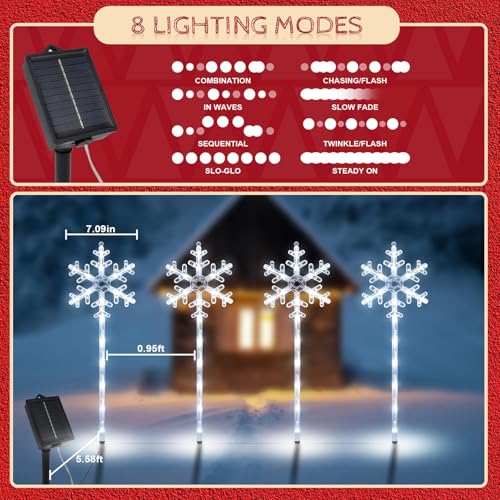 Solar Snowflake Pathway Lights - White (4 Pack)