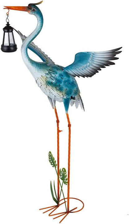 DREAMSOUL Solar Garden Statues 40.6 Inch Tall Heron Outdoor Statues, Metal Crane Statue for Garden, Patio, Yard Decor