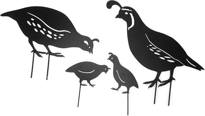 plplaaoo Outdoor Quail Family Yard Decor Hand Crafted Iron Art Metal Quail Stake Statue for Garden Yard Landscape Decoration 4pcs Set Rust Proof Durable