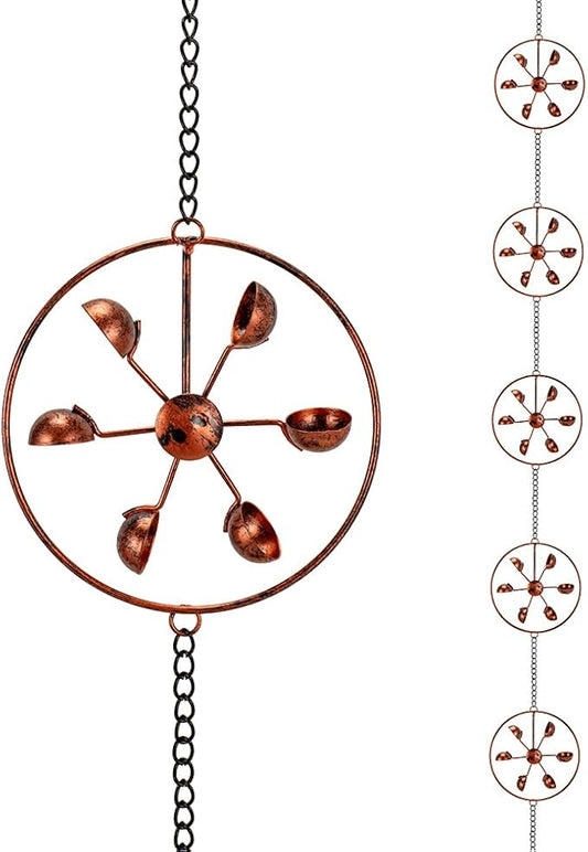 dreamysoul Rain Chains with Spinner Cups, Copper Creative Rain Catcher Chains for Gutters Downspout, Unique Rain Chain for Outside Garden Decor
