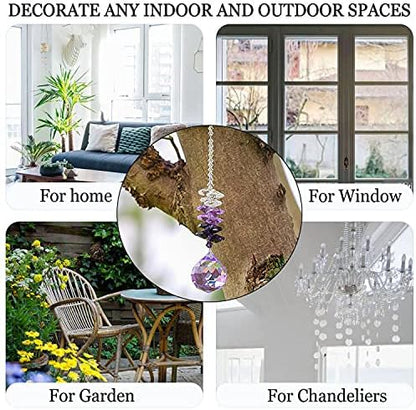 H&D 30mm Purple Chandelier Crystals Ball Rainbow Octogon Chakra Hanging Suncatcher Decorating Balls