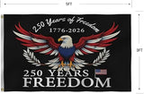 250 Years Of Freedom Blue Flags 3X5Ft, 250th Birthday Flag, Men Women Banner,Vibrant Colors, Double Stitched with 2 Brass Grommets, Bar Garden Street Decoration, GYM, Office Decor,Indoor Outdoor Use,Gifts. (Black, 3x5ft)