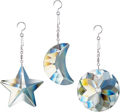 Crystal Prism Suncatcher for Window Home Decoration, 3pcs Hanging Ornament Pendant, 45mm Rainbow Maker Clear
