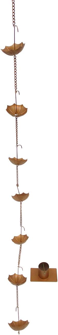 Trademark Innovations 8' Copper Colored Umbrella Rain Chain and Rain Chain Adapter Set for Gutters and Downspouts