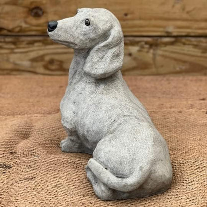 Dachshund Dog Figure Pet Memorial Stone Concrete Dachshund Figurine Solid Rock Stonework Sausage Dog Garden Outdoor Statue