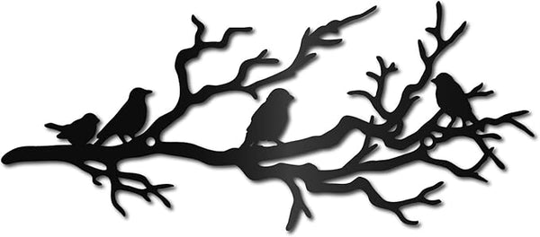 CREATCABIN Birds on Branch Metal Wall Decor Metal Branch Wall Art Decor Black Leaves with Birds Laser Cut Hanging Ornament Decoration Sculpture Minimalist Gift for Bedroom Home 11.8x5Inch
