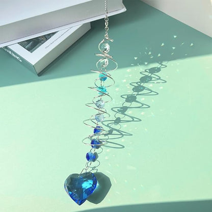 Big Heart Crystal Sun Catchers for Windows Hanging, Double-Spiral Design Gazing Ball Spiral Tail, Rainbow Maker Prism, Sun Catchers Indoor Window for Kitchen, Patio, Porch, Garden(Royal Blue)