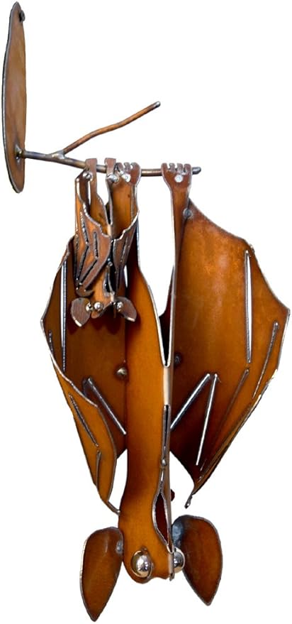Modern Artisans Mama and Baby Bat Rustic Hanging Metal Garden Sculpture, XL Size (Facing Left)
