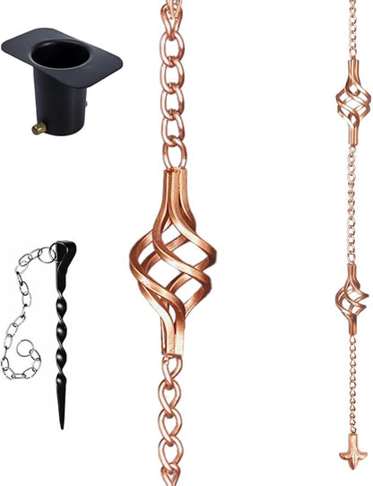 8.5FT Rain Chains with Spiral Bird Cage Rain Chain Cups, Rain Catcher for Gutters, Decorative Copper Rainwater Diverter Rain Chimes for Garden Decor,Replacement for Outside Gutter Downspouts in Spring