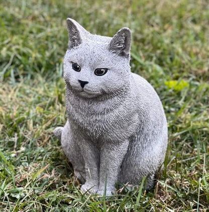 Grey cat Statue Stone cat Figurine Tabby cat Sculpture Outdoor Lawn Ornament Backyard Decor Concrete Cat Memorial Decoration