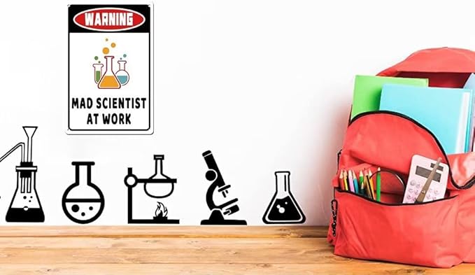 Mad Scientist at Work Funny Wall Decor Tin Sign 12x8 Inch for Home Bar Cafe Pub Farmhouse Garage Bedroom Chemistry Classroom Science Poster Gifts, Boys Gift
