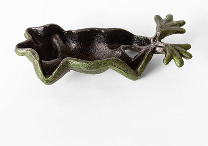 Cast Iron Lying Frog Statue Figurine Animal Decor,Decoration Ornaments for Home Garden,Green (Frog)