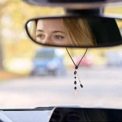 Cross Hanging Ornament Black Glass Crystal Bead Charm Suncatcher Car Mirror Pendant Accessories Good Luck Keychain for Bag Window Car Mirror Door Garden Balcony Home Decor