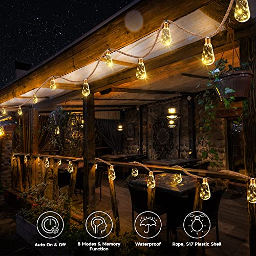 Solar Outdoor String Lights - 20Ft Vintage Hemp Rope
