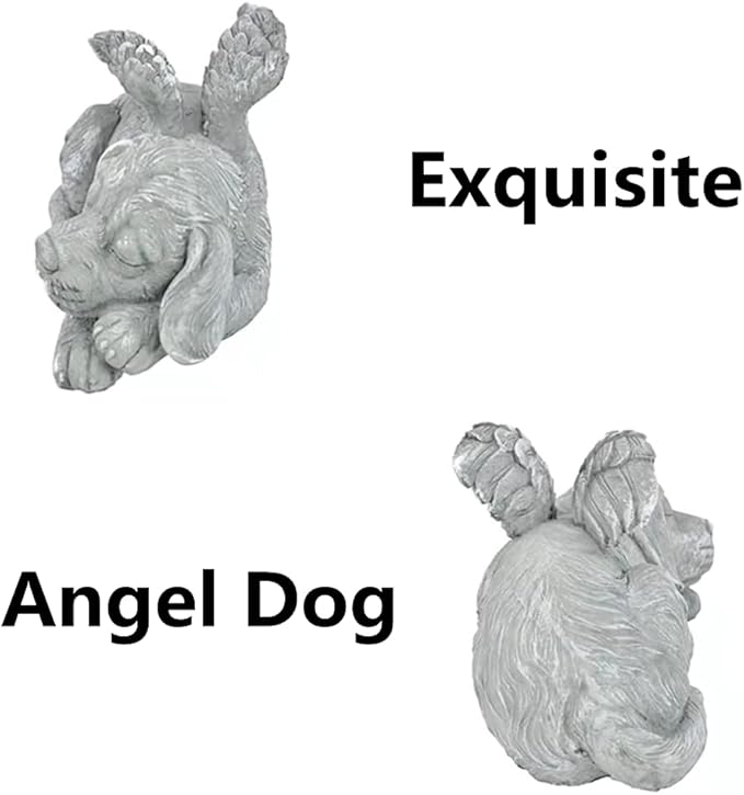 Dog Angel Wings Ornament Dog Angel Statue Mini Animal Statu for Garden Tombstones or Lawn Decoration