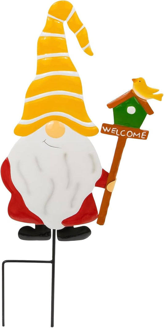 Metal Yard Signs Decor for Rust Prevention, Yard Stakes with Gnomes for Outside Garden Yard Lawn Porch Holiday Party(Yellow)