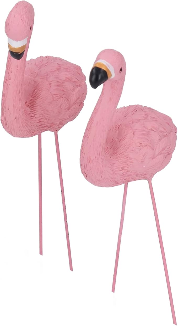 4 Pcs Pink Flamingo Garden Statues, Fine Detailed Resin Flamingo Yard Decor with Iron Feet for Lawn Patio Decorations