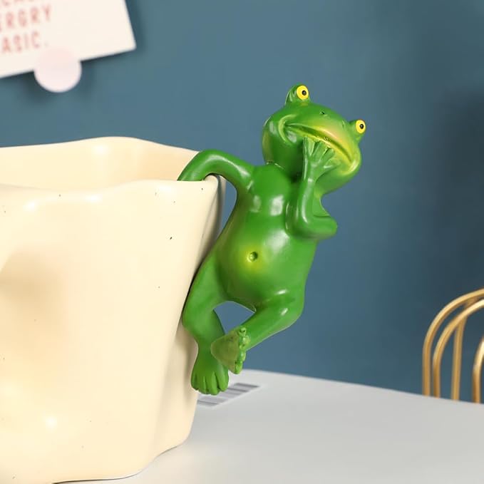 3 PCS Cute Frog Hanging Pot Decorations Statue, Resin Pot Climbing Sculpture Outdoor Statues, Frog Yard Decorations Outdoor