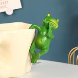 3 PCS Cute Frog Hanging Pot Decorations Statue, Resin Pot Climbing Sculpture Outdoor Statues, Frog Yard Decorations Outdoor