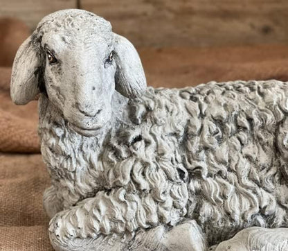 Lying Sheep Figure Realistic Lamb Yard Statue Stone Religious Figurine Ornament Decorated Sheep Statue for Garden