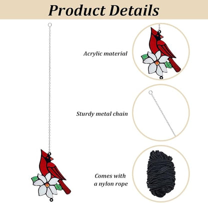 WEBEEDY 2 Styles Red Cardinal Memorial Gifts Wind Catcher Chime Parts Replacement with 33FT Nylon Cord Metal Cardinal Hanging Ornament Suncatchers for Garden Window Christmas Outdoor Decorations