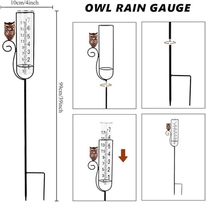 Owl Rain Gauges,Water Gauge for Rain with Metal Stake,7 Inch Freeze Proof Detachable Rain Gauge Outdoor Decorative for Measuring Precipitation